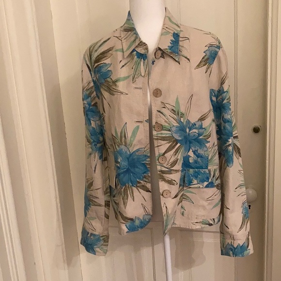 100% linen jacket by Jones New York Country, heavy weight with tropic design XL - Picture 1 of 9